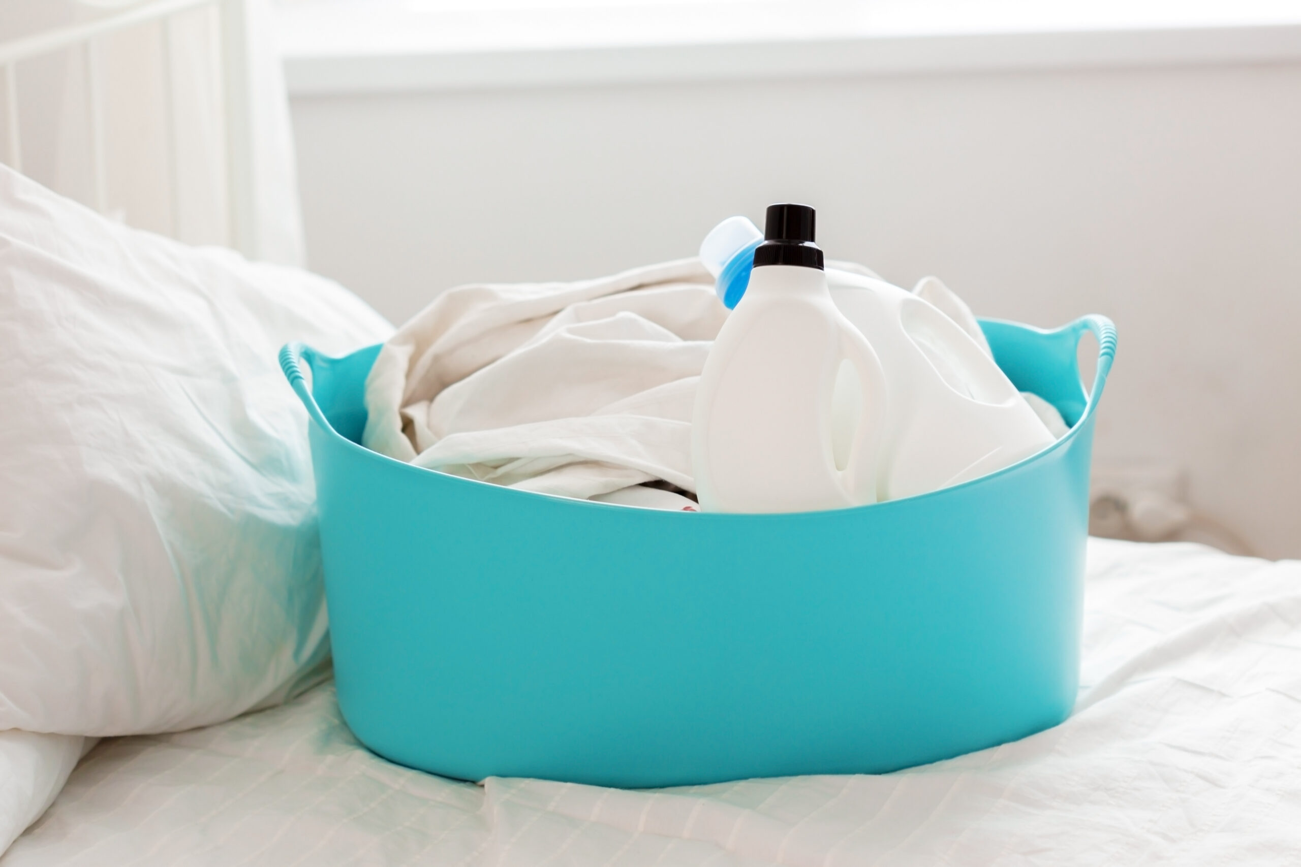 Laundry pickup and delivery NYC service collecting bags from an apartment building